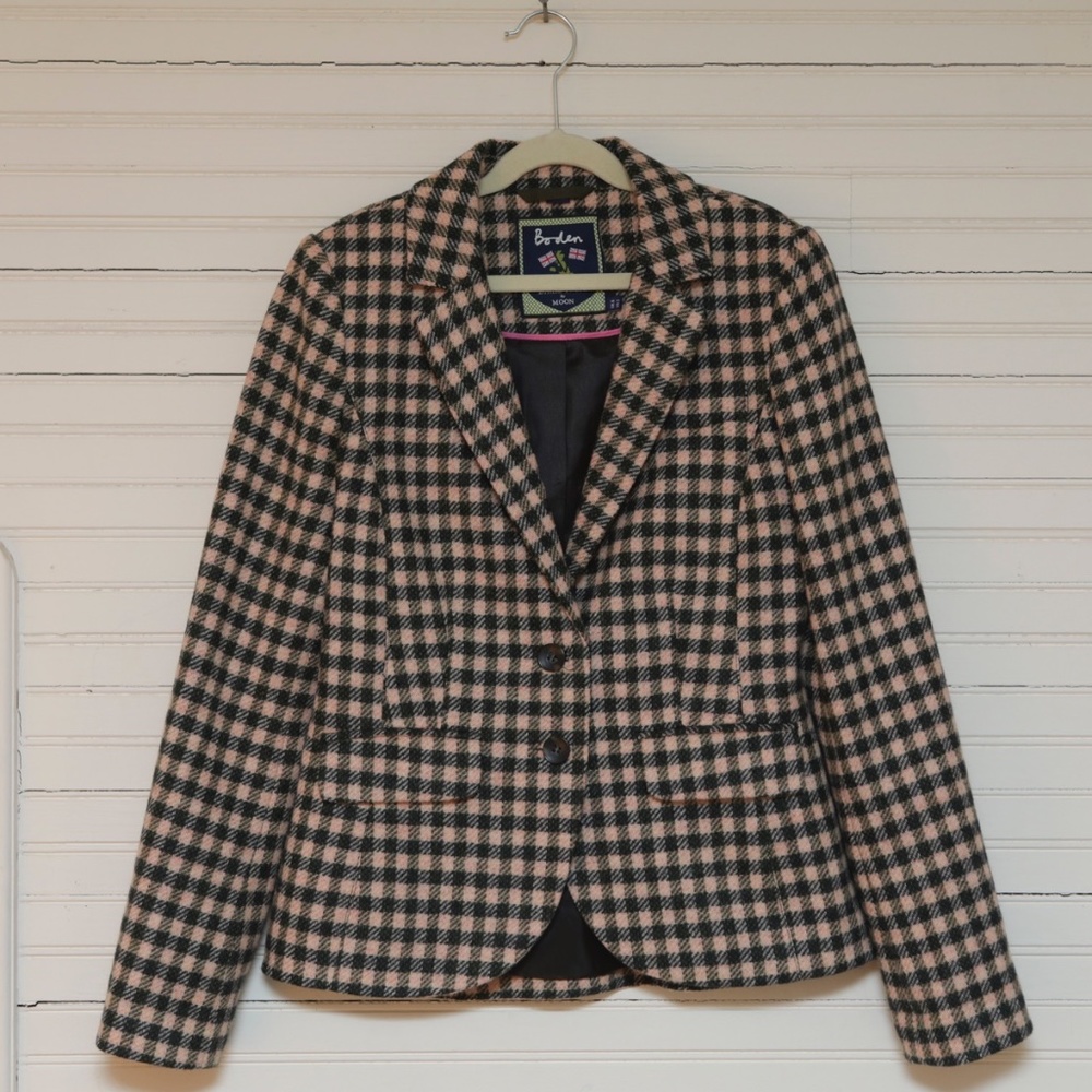 Boden British Tweed by Moon Plaid Check Wool Blazer